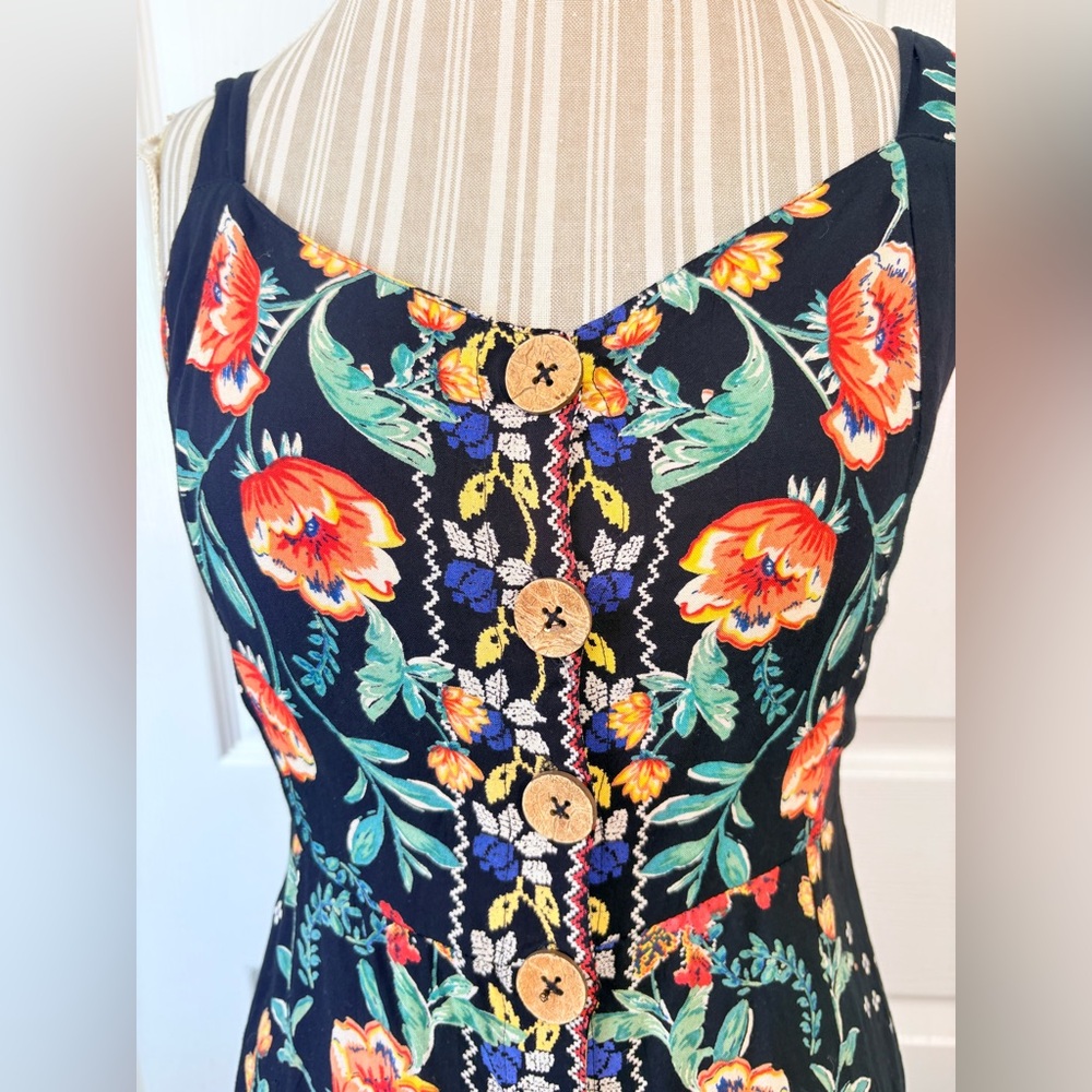 Angie Black Maxi Dress with Red & Green Floral Print - Picture 2 of 8